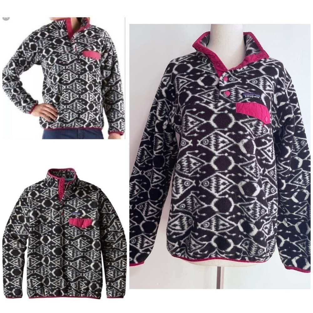 EUC Patagonia Synchilla Fleece Rare Fish Ikat Print Snap T Sweater S​​​​​​